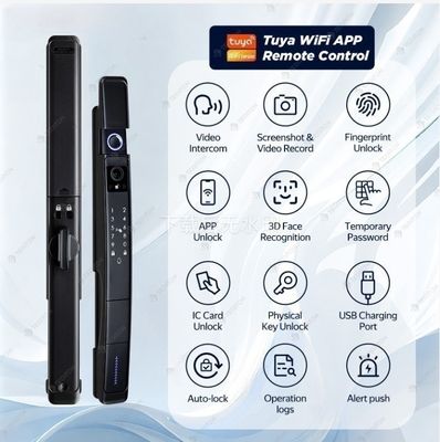 Fermeture de porte intelligente noire avec caméra et reconnaissance faciale 3D d'empreintes digitales