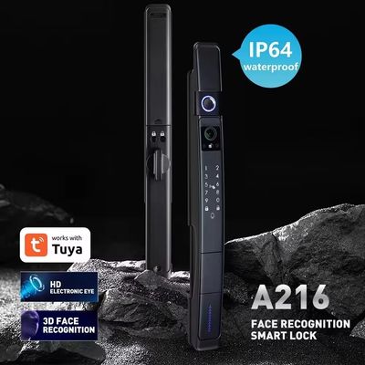 Fermeture de porte intelligente noire avec caméra et reconnaissance faciale 3D d'empreintes digitales