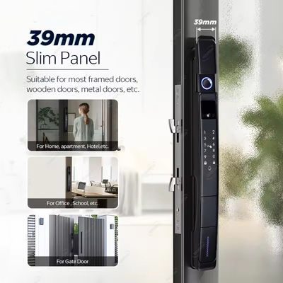 Fermeture de porte intelligente noire avec caméra et reconnaissance faciale 3D d'empreintes digitales