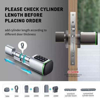 Épaisseur de la porte 35-45 mm Tuya App Déverrouilleur de porte électronique numérique intelligent cylindrique