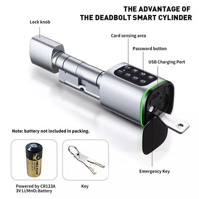 Épaisseur de la porte 35-45 mm Tuya App Déverrouilleur de porte électronique numérique intelligent cylindrique