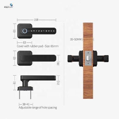 Fermeture de porte à empreintes digitales en alliage de zinc stylé avec méthode de déverrouillage de l'application Wifi Tuya