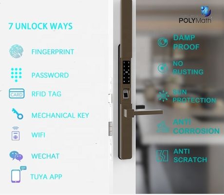 Réseau Blue Tooth Porte en aluminium Tuya Fermeture à empreintes digitales étanche BLE WIFI Fermeture de porte intelligente